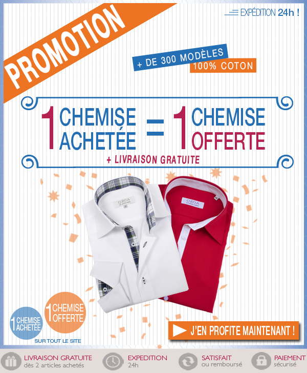 Profitez de  votre 2eme chemise offerte